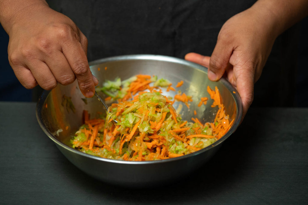 Add the drained chayote to the carrot mix