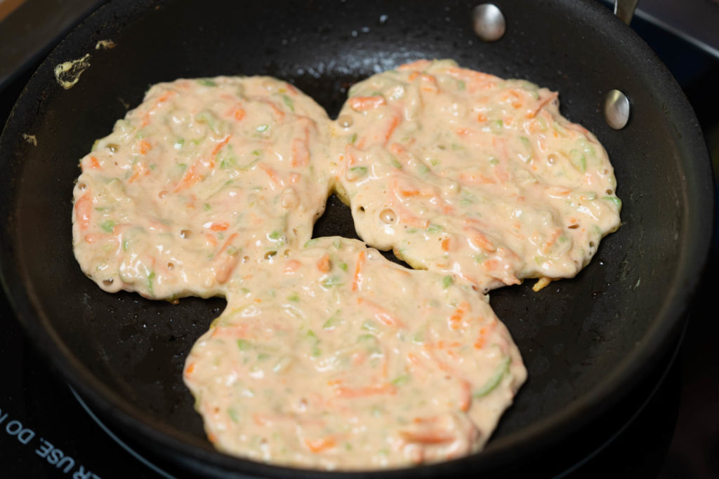 Cook the pancakes on medium heat until golden brown