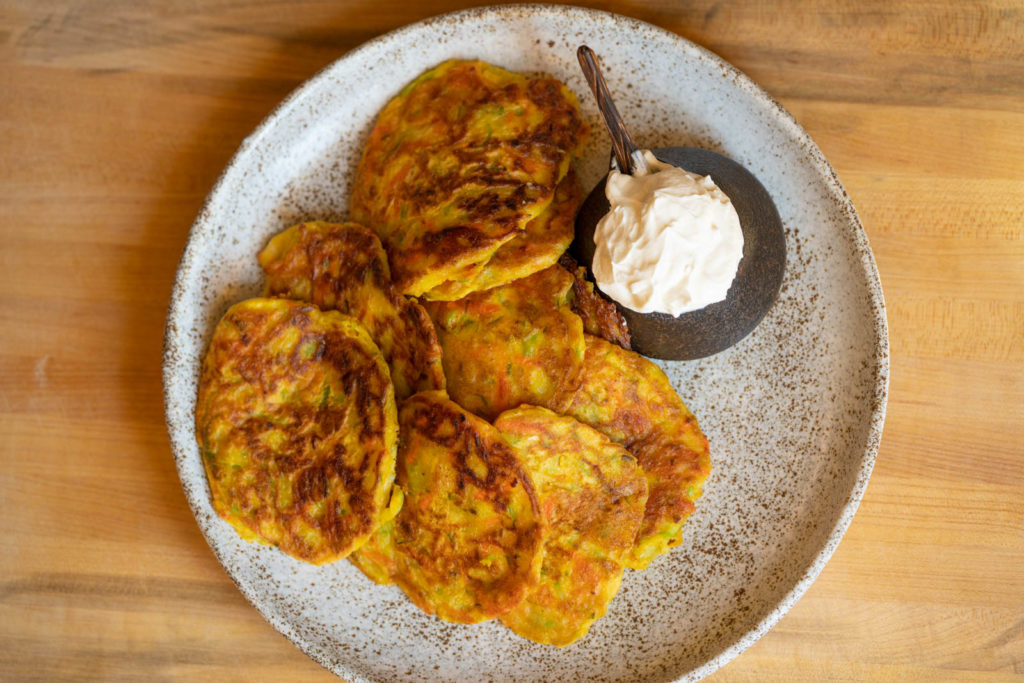 Chayote Cakes with a yogurt dip