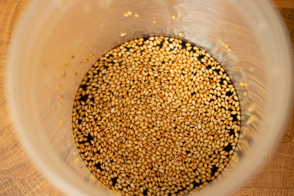 Separately combine all sauce ingredients: shoyu, vinegar, brown sugar, sesame oil, sesame seeds