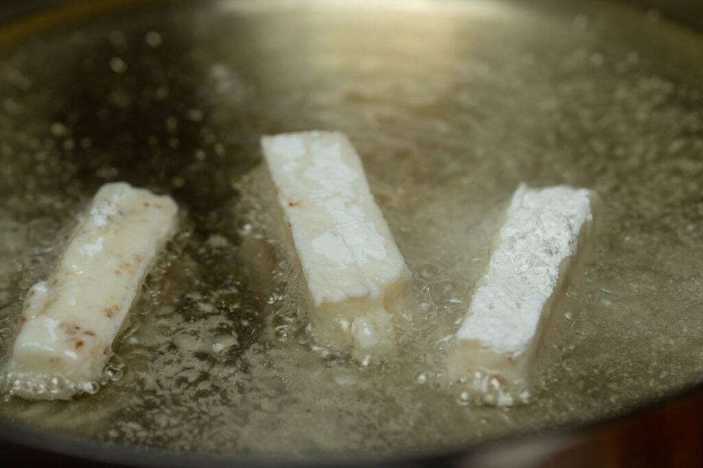Fry nagaimo pieces twice
