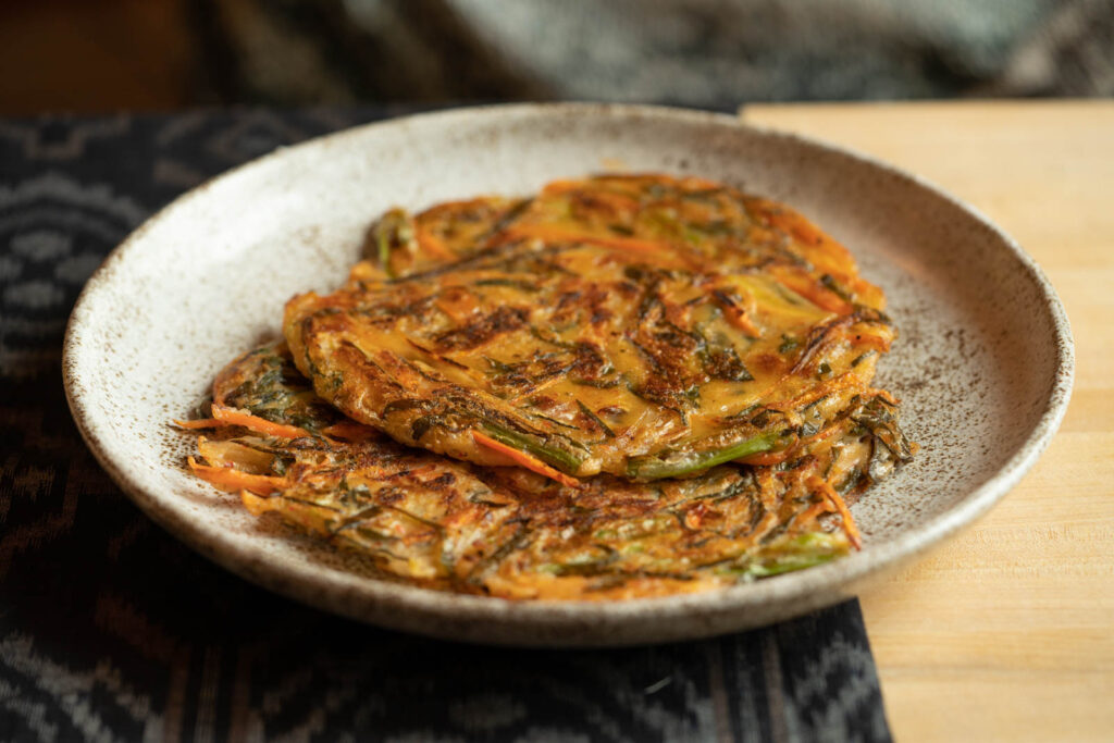 Malabar Spinach & Kimchi Korean Pancakes