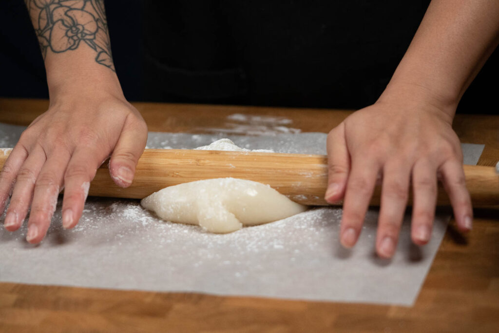rolling out mochi