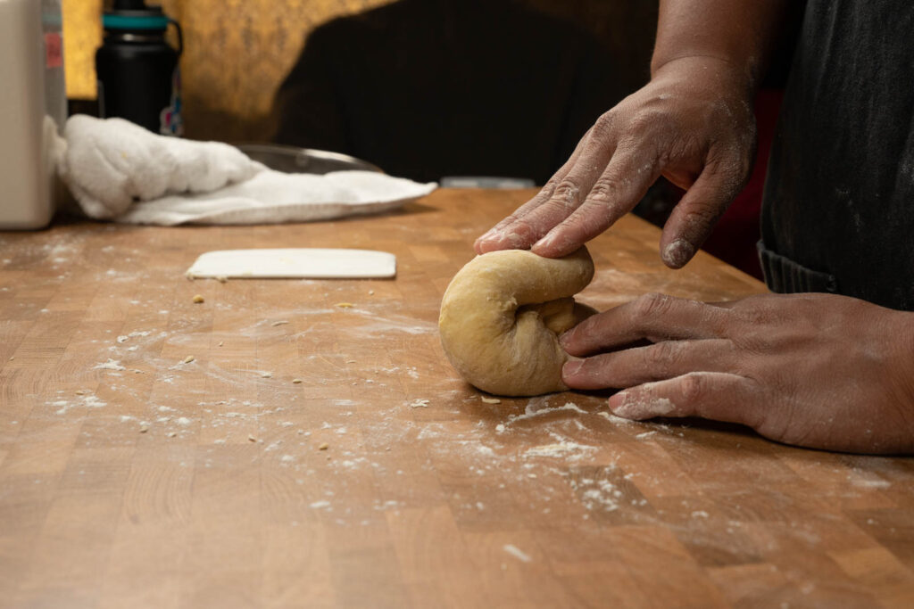 Kneading pasta dough