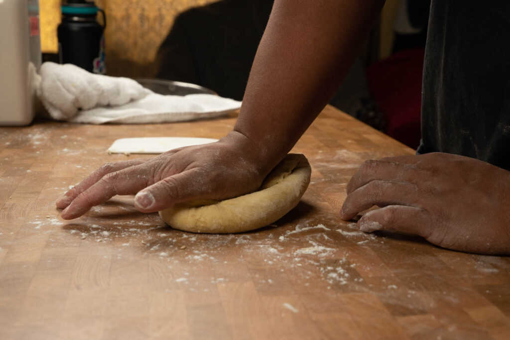 Kneading pasta dough