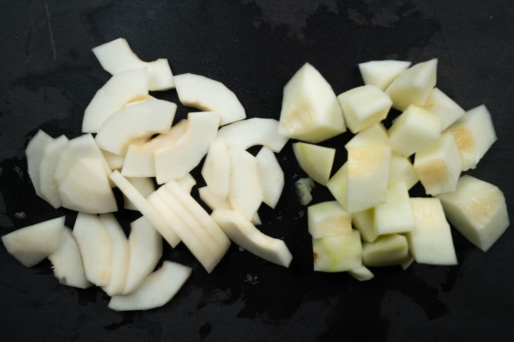 sliced and chopped sambar cucumber