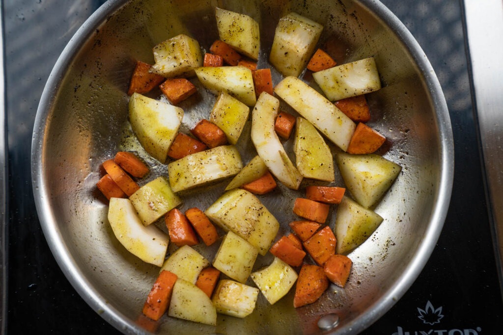Sautéing cucumbers and carrots