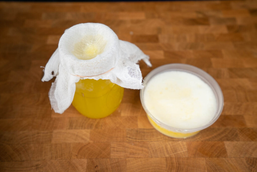 clarified butter: straining and milk solids