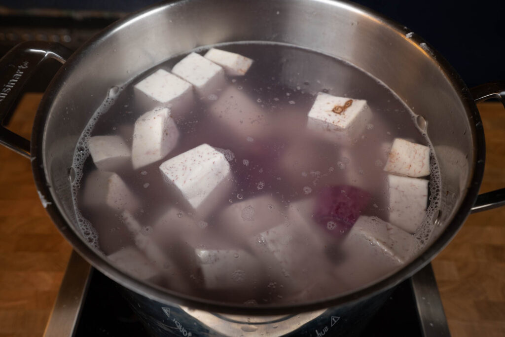 Boil taro & potatoes