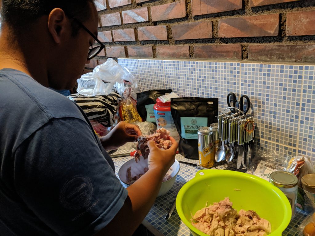 Carl making some premium puppy food, Bali, Indonesia