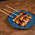 soy sauce glaze on (mitarashi) dango