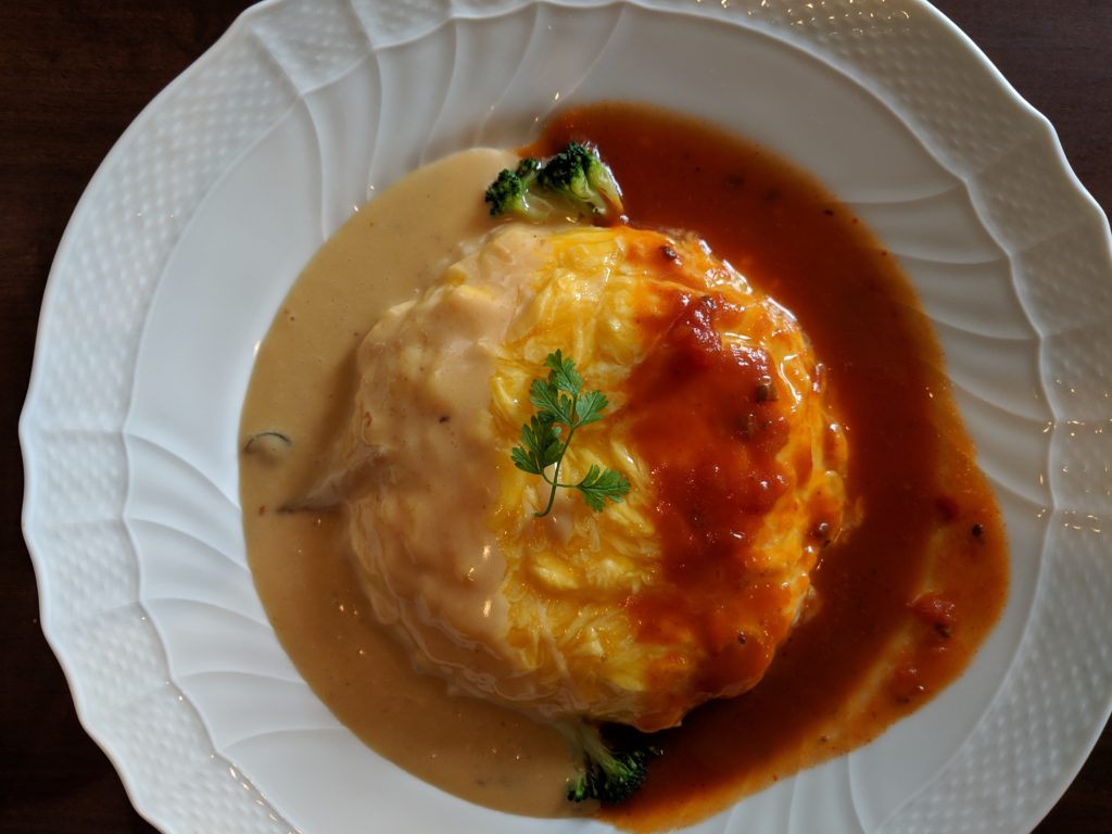 omurice with gorgonzola and tomato sauce, Muguni, Osaka