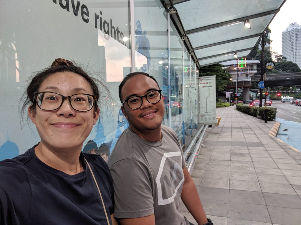 Carlienne taking the free bus, Kuala Lumpur, Malaysia