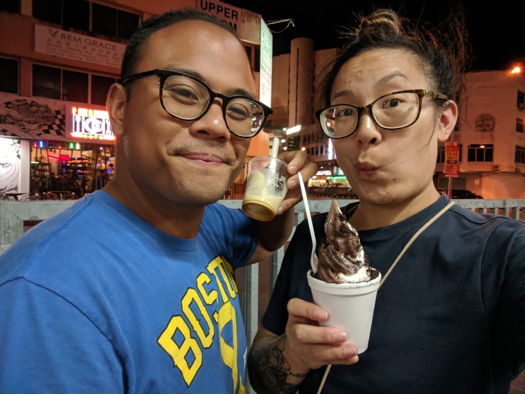 ice cream from Palm Sugar ice cream from DP Ice Cream Gula Apong and Chocolate Vanilla mix from the stand next door, Kuching, Malaysia