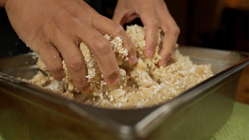making miso from scratch: mix the koji and soybean mash